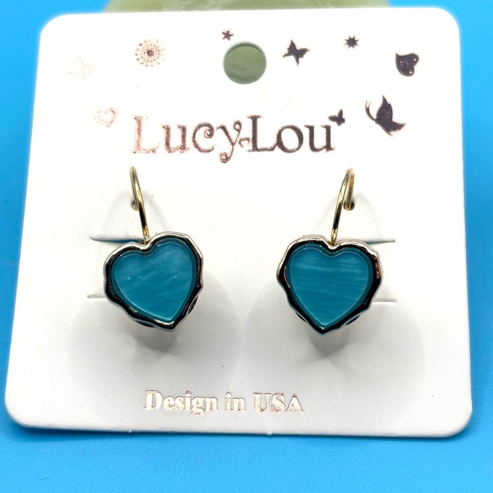 Blue & Gold Heart Earrings‎